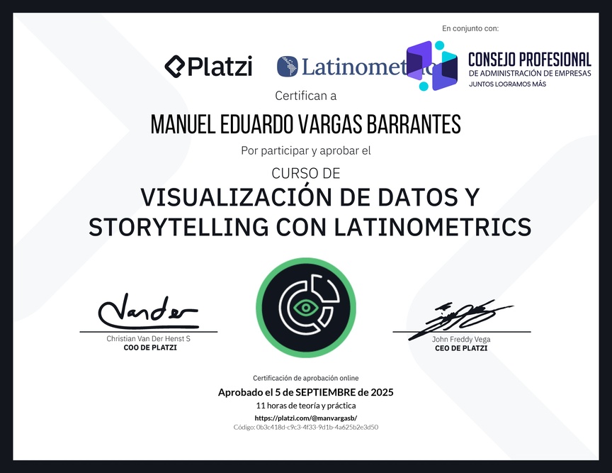 Diploma del Curso de Visualización de Datos y Storytelling con Latinometrics