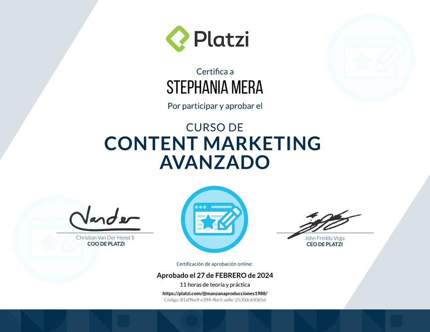 Diploma del Curso de Desarrollo de Estrategias de Content Marketing
