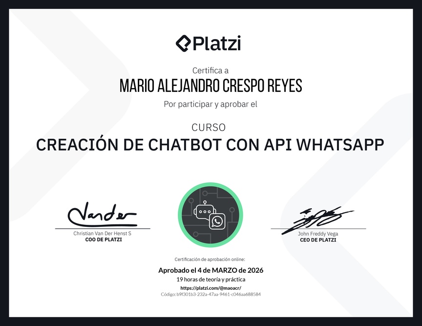 Diploma del Curso de ChatBot con WhatsApp API