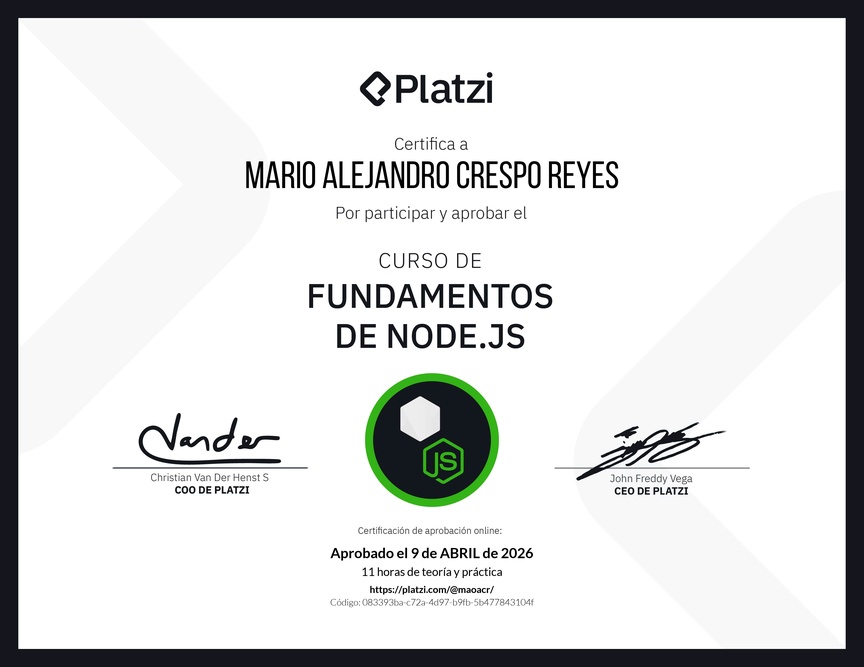 Diploma del Curso de Fundamentos de Node.js