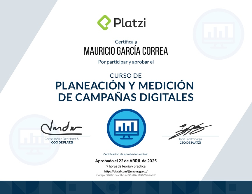 Diploma del Curso de Planeación y Medición de Campañas Digitales