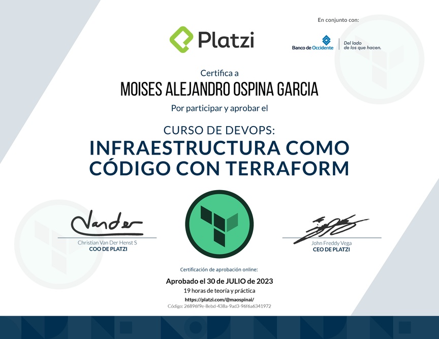 Diploma del Curso de Infraestructura Como Código con Terraform