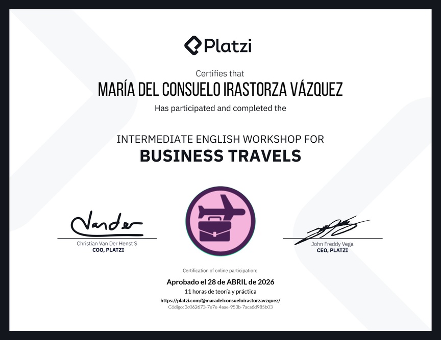 Diploma del Curso de Inglés Práctico para Viajes de Negocios