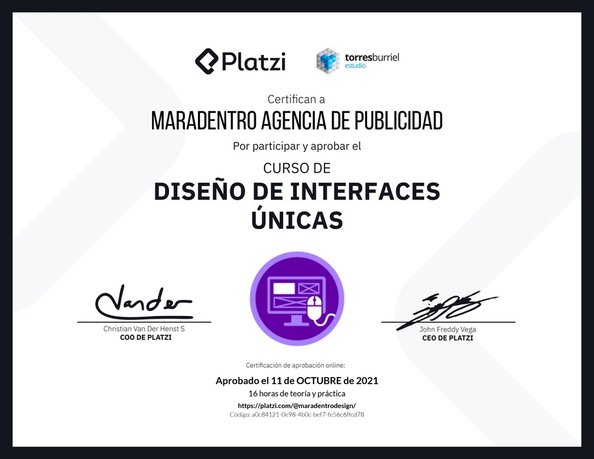 Diploma del Curso de Diseño de Interfaces Únicas