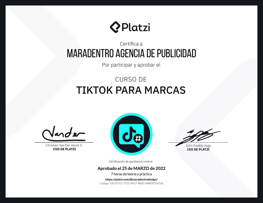 Diploma del Curso de Optimización de Estrategias de Marca en TikTok