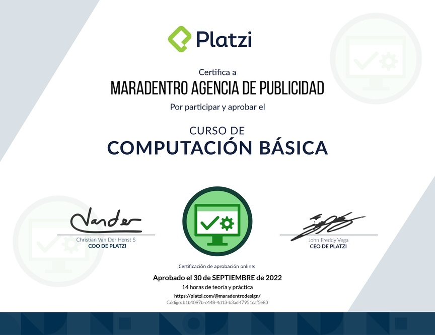 Diploma del Curso Básico de Computadores e Informática