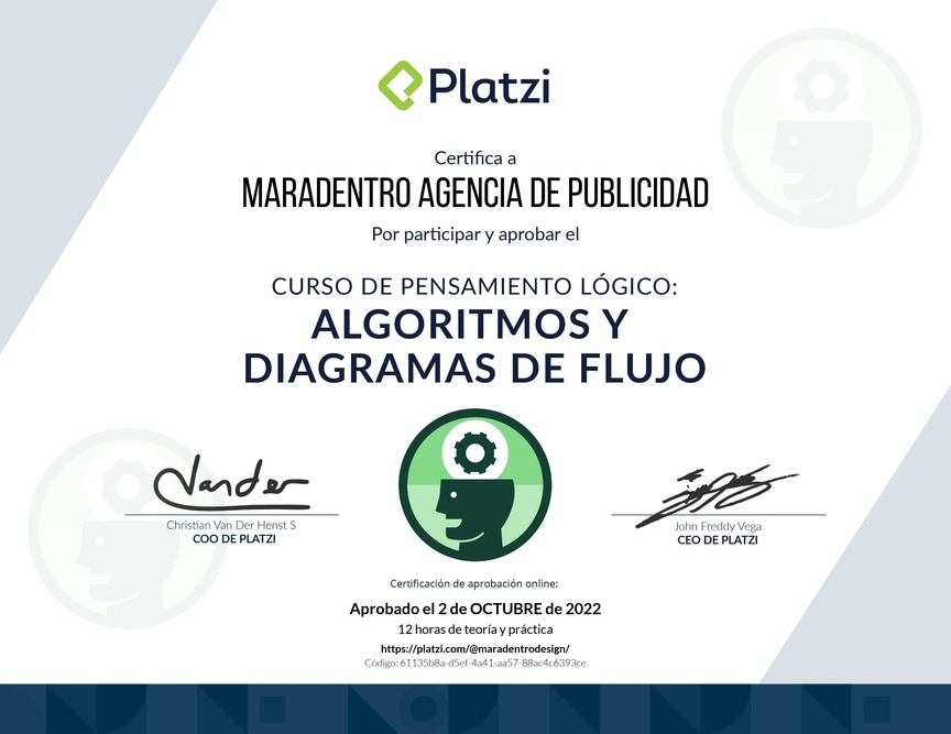 Diploma del Curso de Pensamiento Lógico: Algoritmos y Diagramas de Flujo