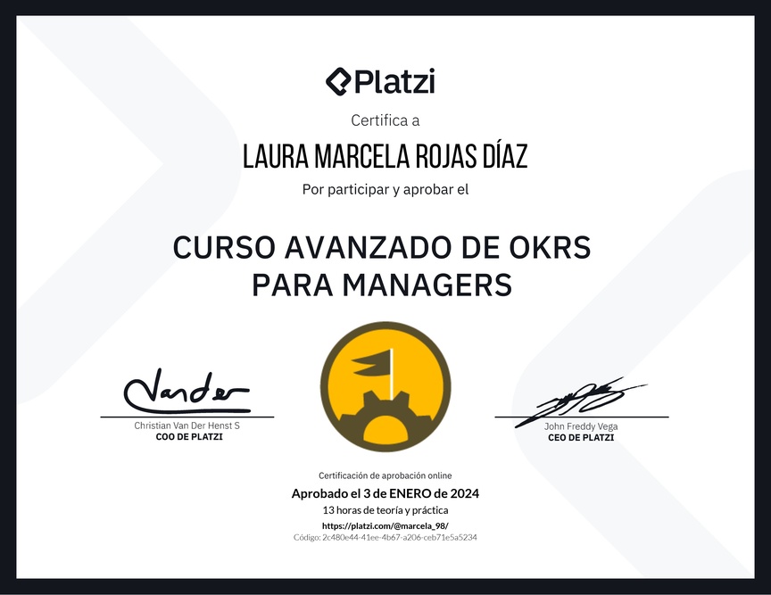 Diploma del Curso Avanzado de OKRs para Managers