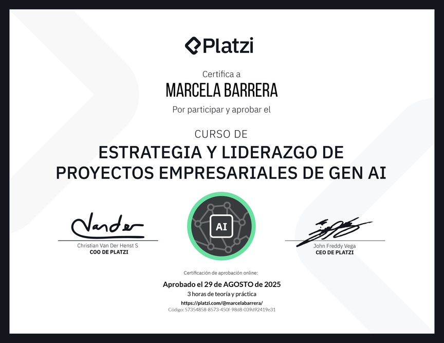Diploma del Curso de Estrategia y Liderazgo de Proyectos Empresariales de Gen AI