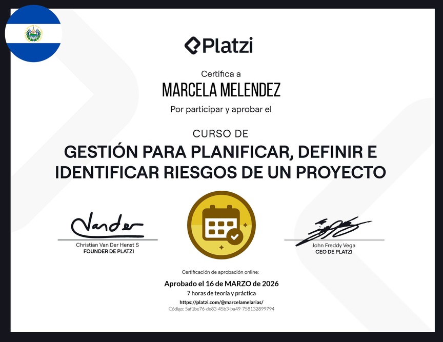 Diploma del Curso de Gestión para Planificar, Definir e Identificar Riesgos de un Proyecto