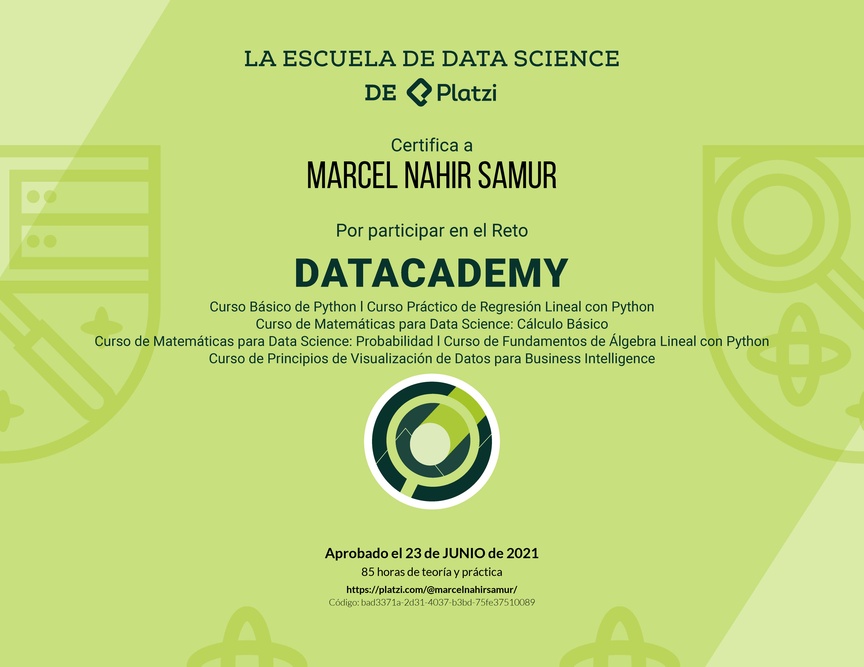 Diploma de Datacademy Primera Edición