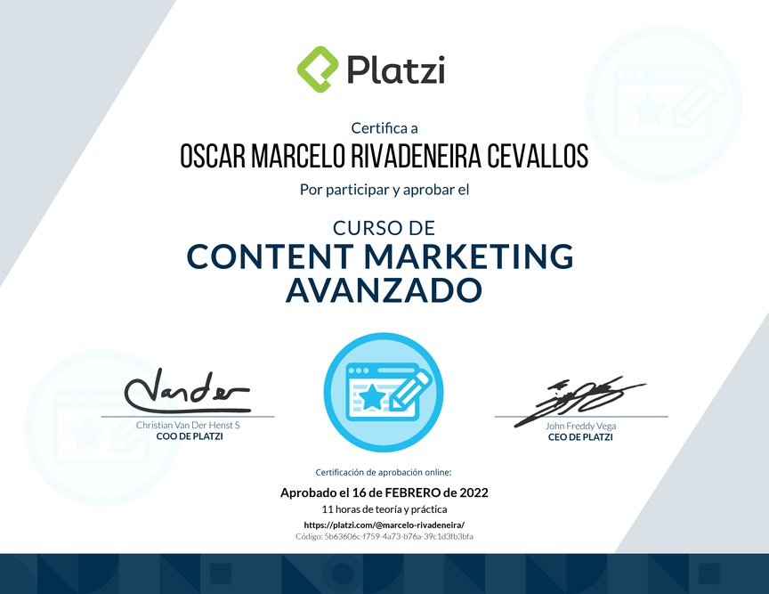 Diploma del Curso de Desarrollo de Estrategias de Content Marketing