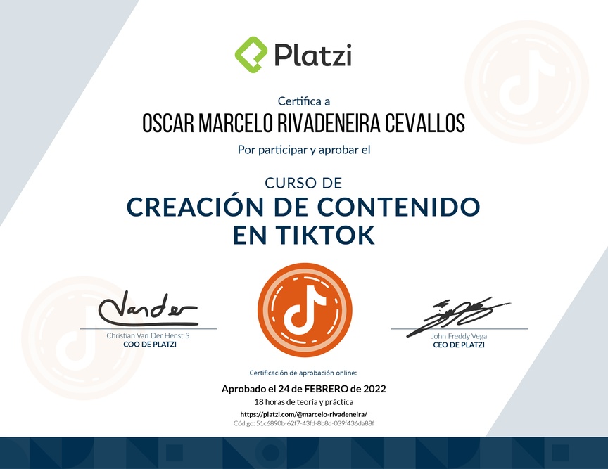 Diploma del Curso de Creación de Contenido en TikTok