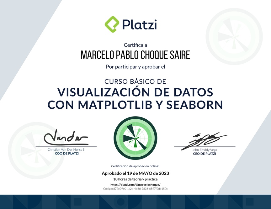 Diploma del Curso de Visualización de Datos con Matplotlib y Seaborn