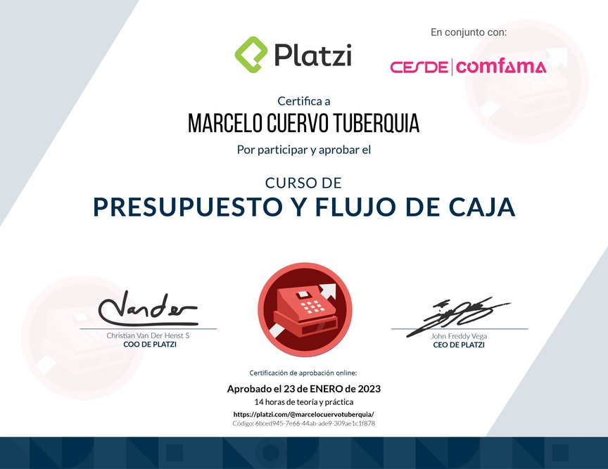 Diploma del Curso de Presupuesto y Flujo de Caja