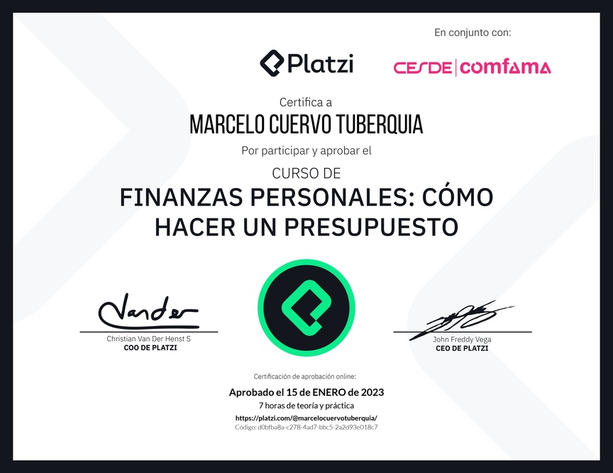 Diploma del Curso de Finanzas Personales: Cómo hacer un Presupuesto