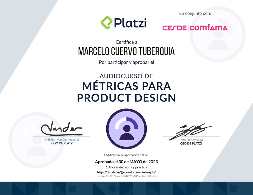 Diploma de Audiocurso de Métricas en Product Design
