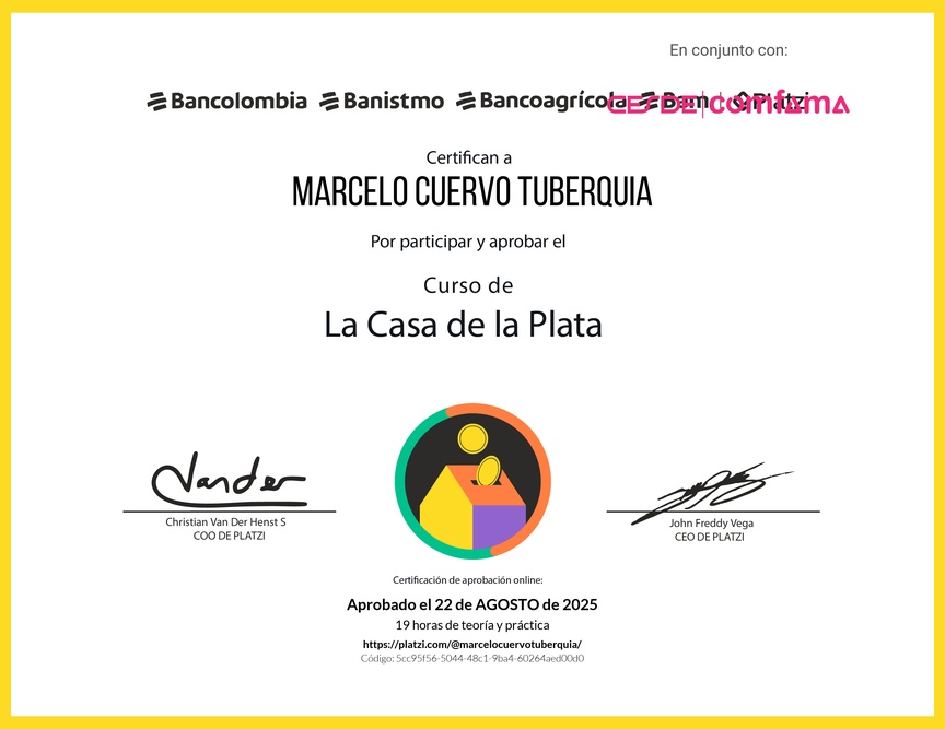 Diploma del Curso La Casa de la Plata Grupo Bancolombia