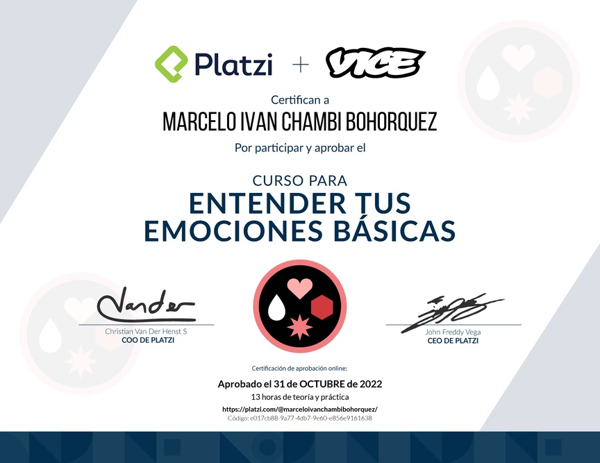 Diploma del Curso para Entender tus Emociones Básicas