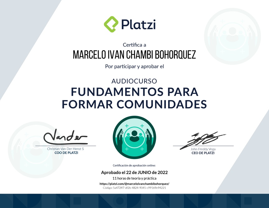 Diploma de Audiocurso Fundamentos para Formar Comunidades
