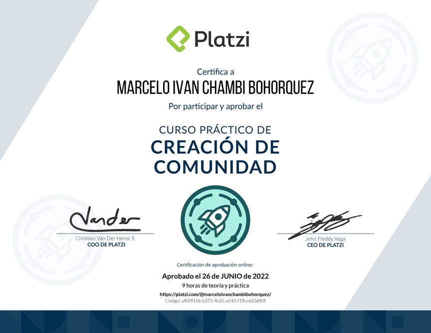 Diploma del Curso de Creación de Eventos para Comunidades y Startups