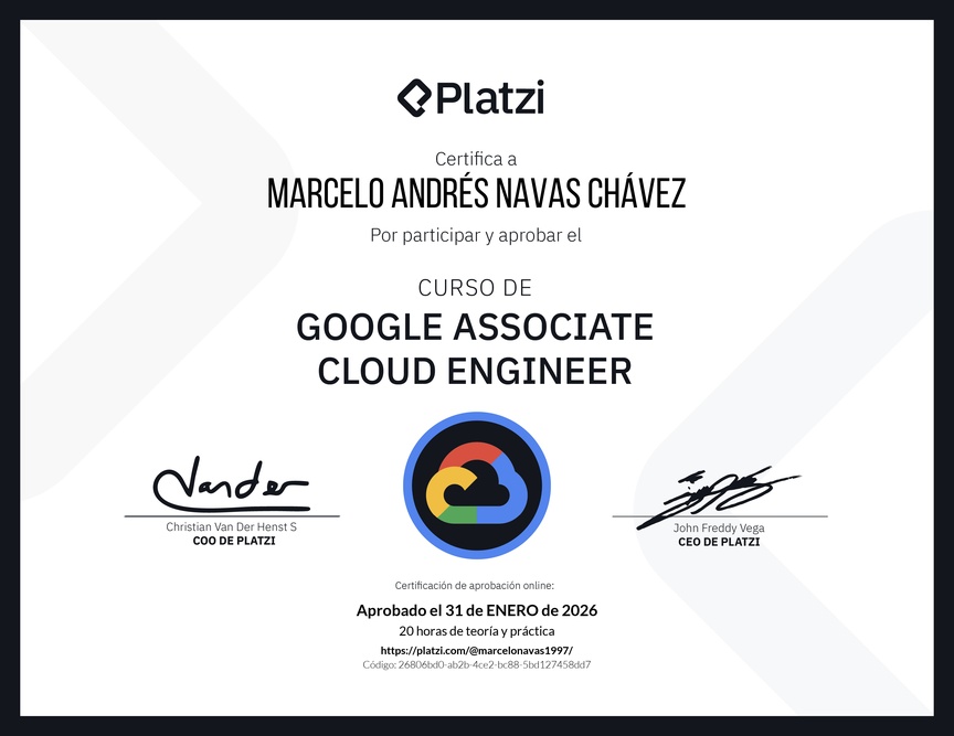 Diploma del Curso de Google Associate Cloud Engineer Certification
