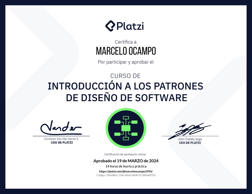 Diploma del Curso de Introducción a los Patrones de Diseño de Software