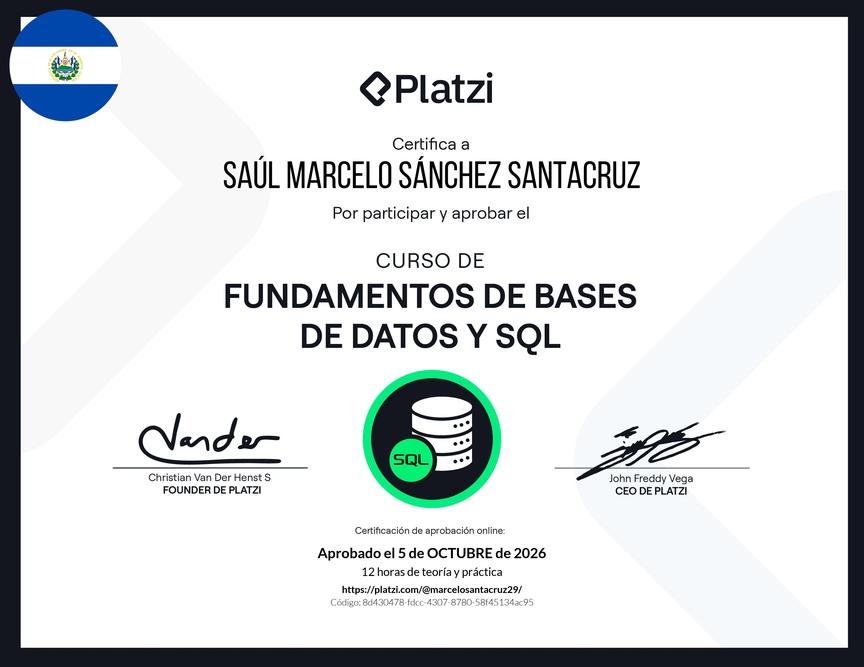 Diploma del Curso de Fundamentos de Bases de Datos y SQL