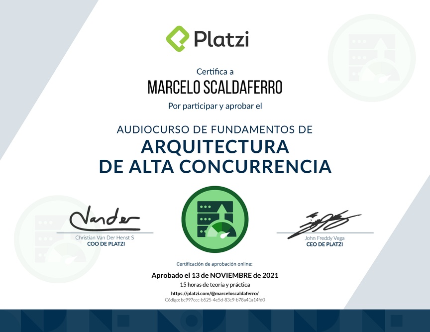 Diploma de Audiocurso de Fundamentos de Arquitectura de Alta Concurrencia