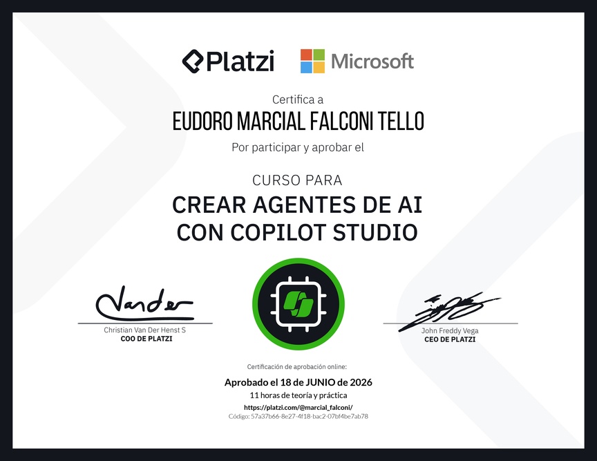 Diploma del Curso Gratis para Crear Agentes de AI con Copilot Studio