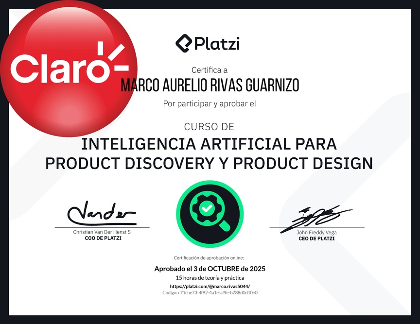 Diploma del Curso de Inteligencia Artificial para Product Discovery y Product Design: Herramientas y Técnicas