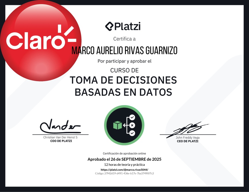 Diploma del Curso de Toma de Decisiones Basadas en Datos