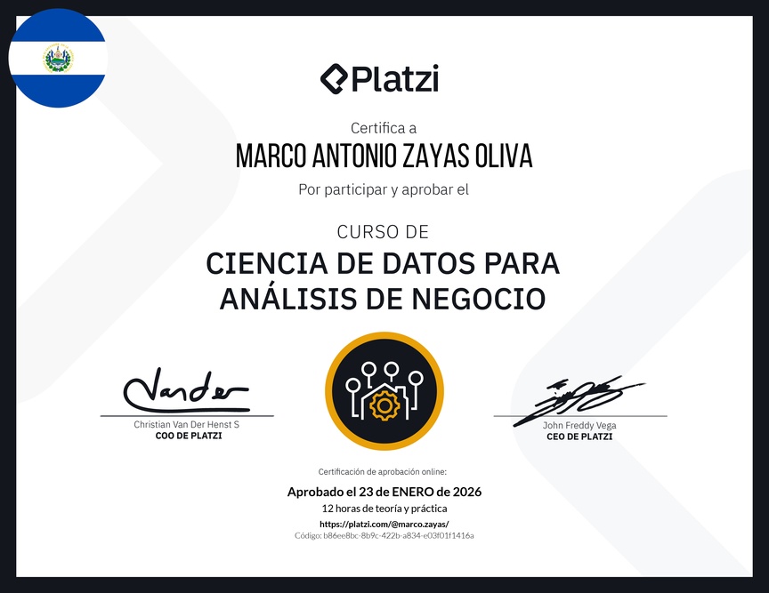 Diploma del Curso de Ciencia de Datos para Análisis de Negocio