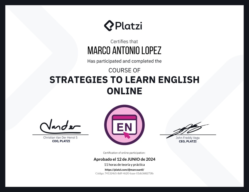 Diploma del Curso Gratis de Estrategias para Aprender Inglés en Línea