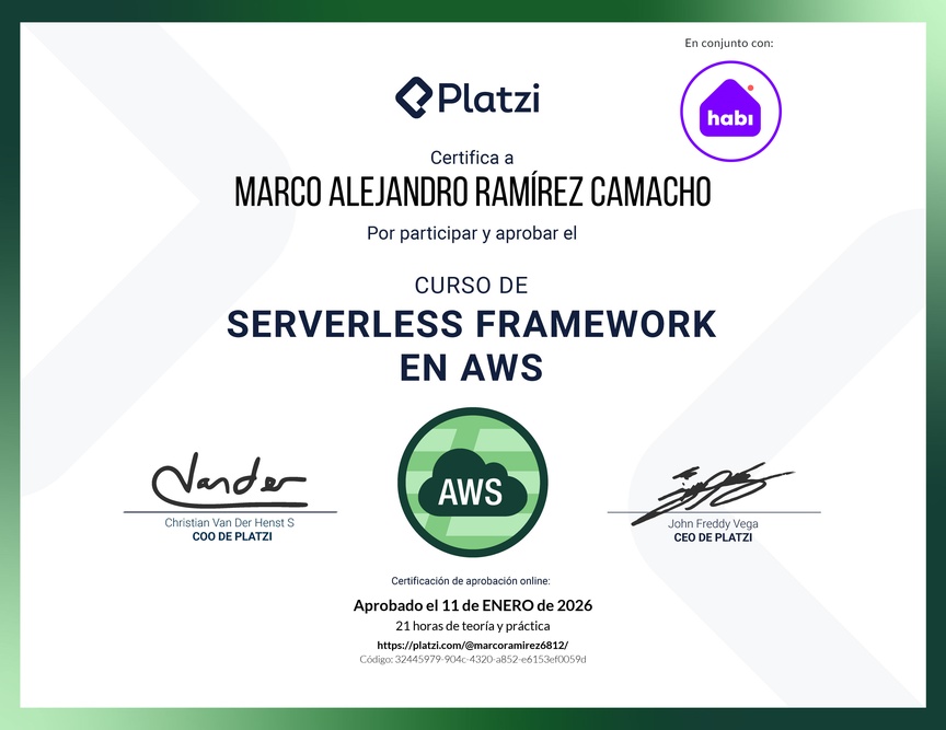Diploma del Curso de Serverless Framework en AWS