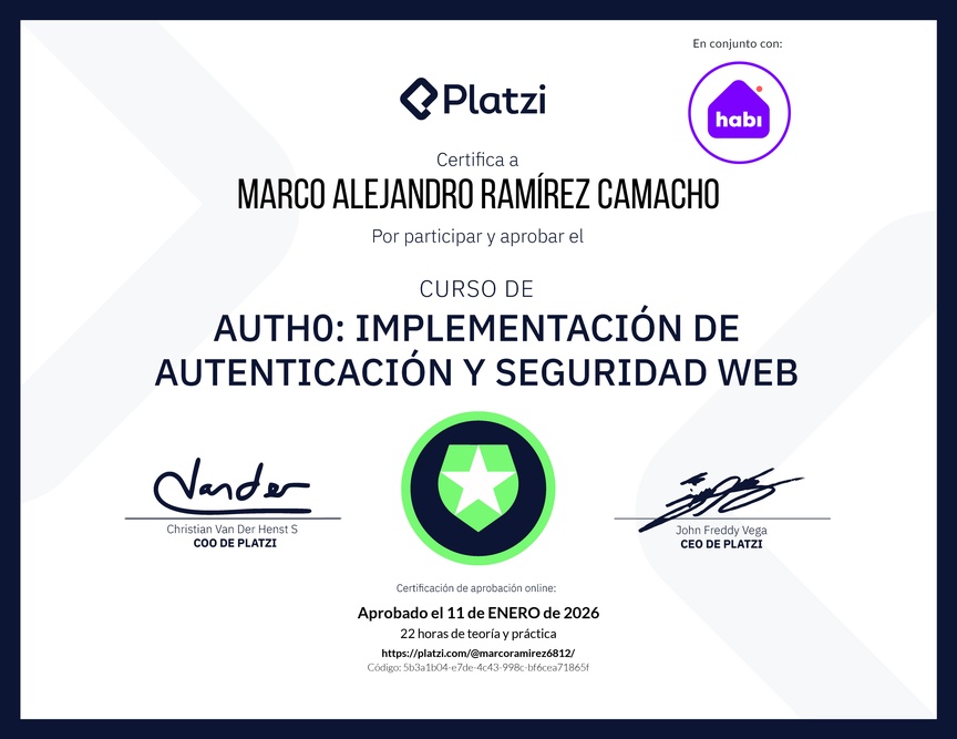 Diploma del Curso de Auth0: Implementación de Autenticación y Seguridad Web