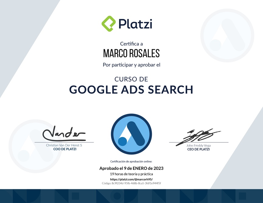 Diploma del Curso de Google Ads Search