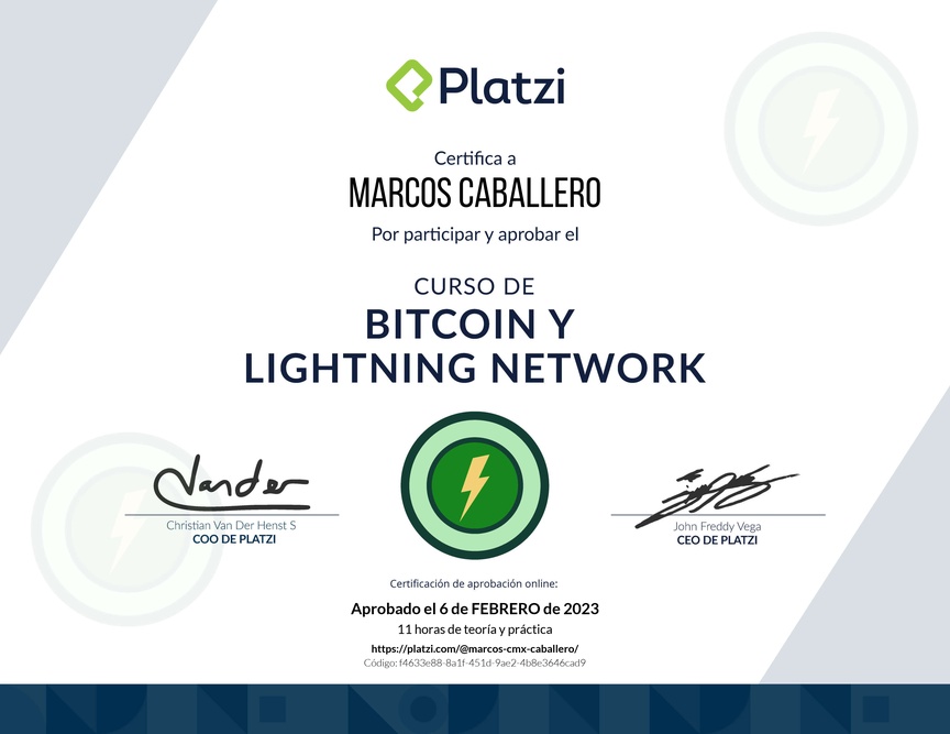 Diploma del Curso de Bitcoin y Lightning Network