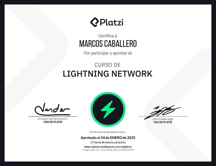 Diploma del Curso de Lightning Network