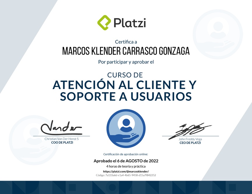 Diploma del Curso de Servicio al Cliente y Soporte a Usuarios