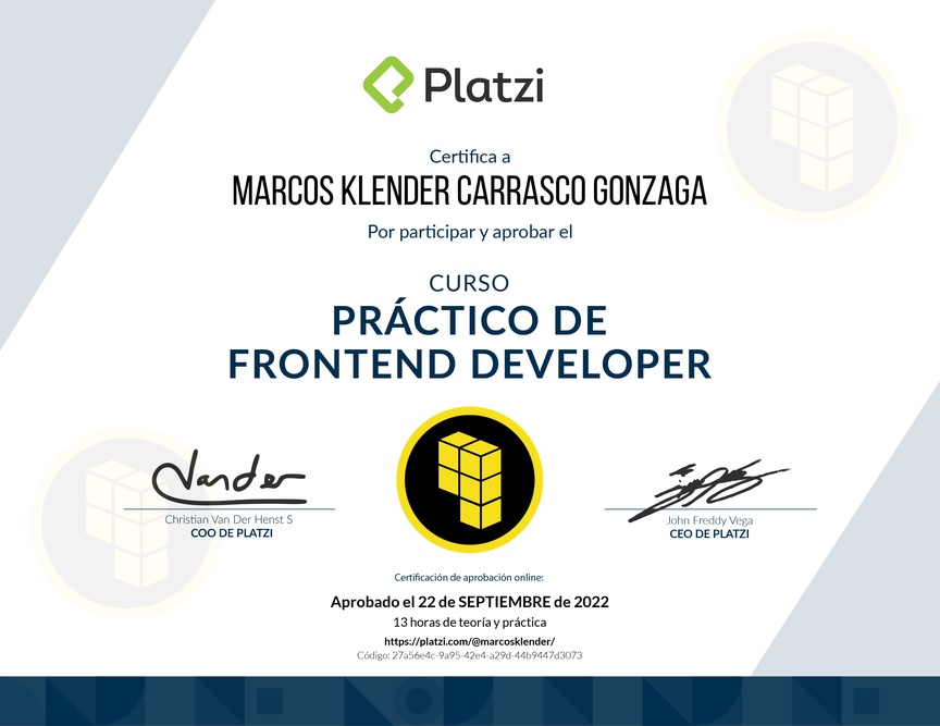 Diploma del Curso Práctico de Frontend Developer