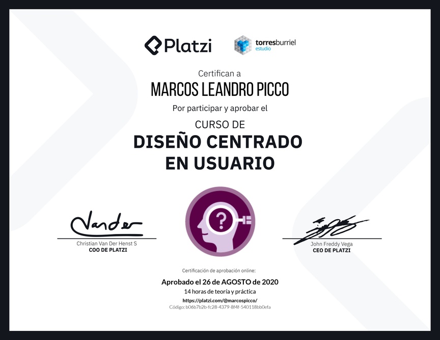 Diploma del Curso de Diseño Centrado en Usuario