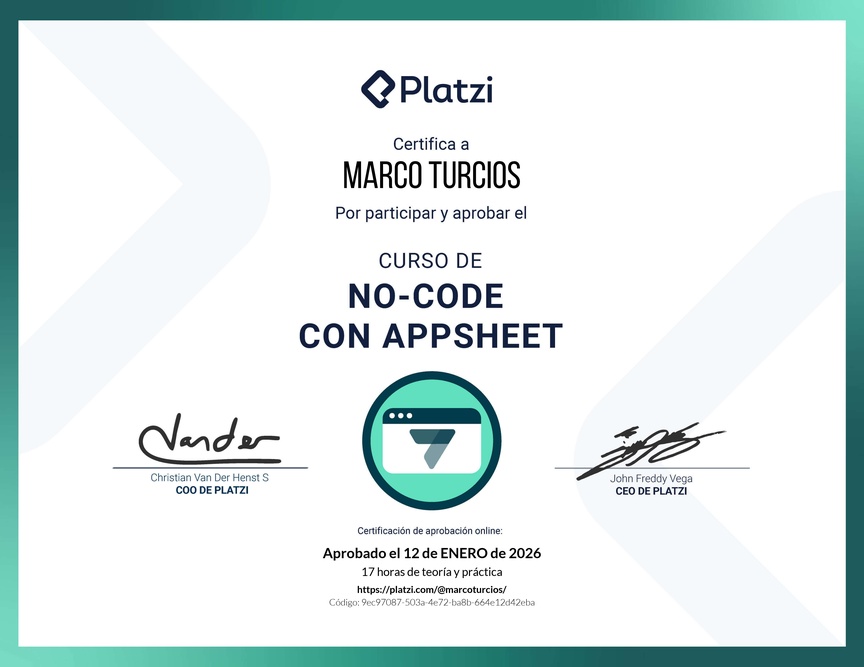 Diploma del Curso de No-Code con Appsheet