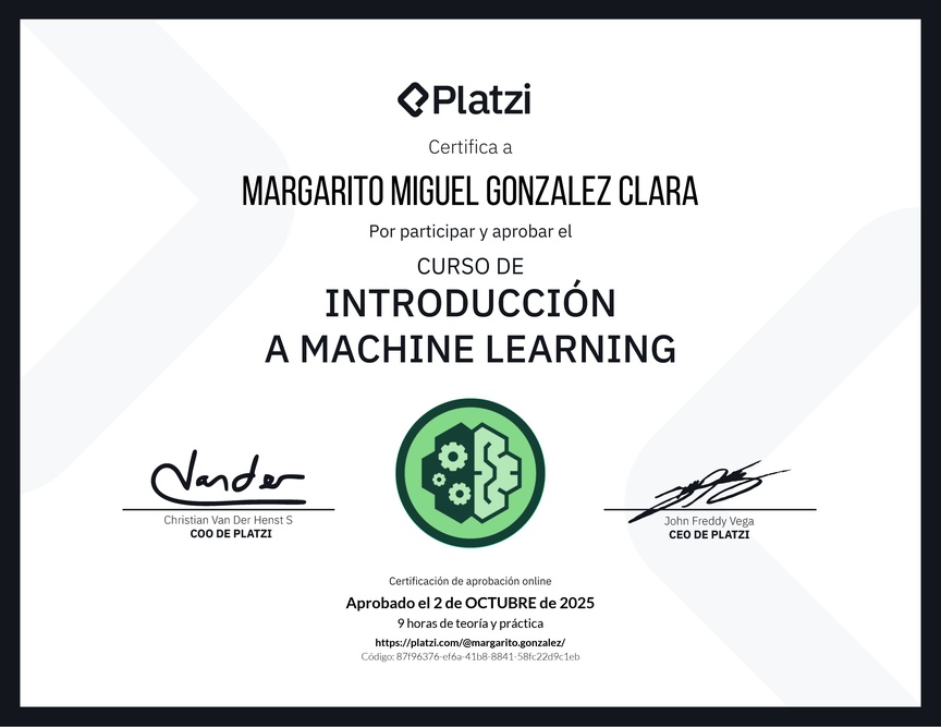 Diploma del Curso de Introducción a Machine Learning