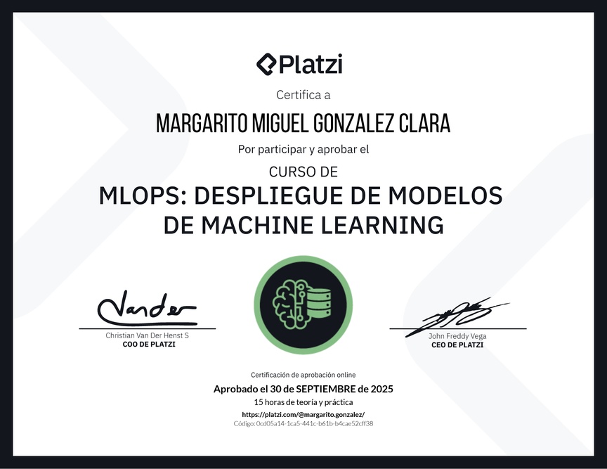 Diploma del Curso de MLOPS: Despliegue de Modelos de Machine Learning