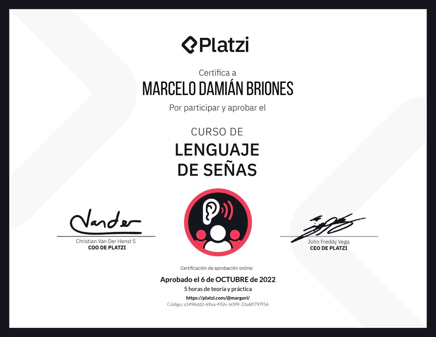 Diploma del Curso de Lenguaje de Señas