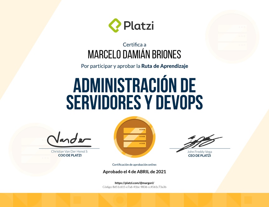 Diploma de la Ruta de Aprendizaje de Administración de Servidores y DevOps