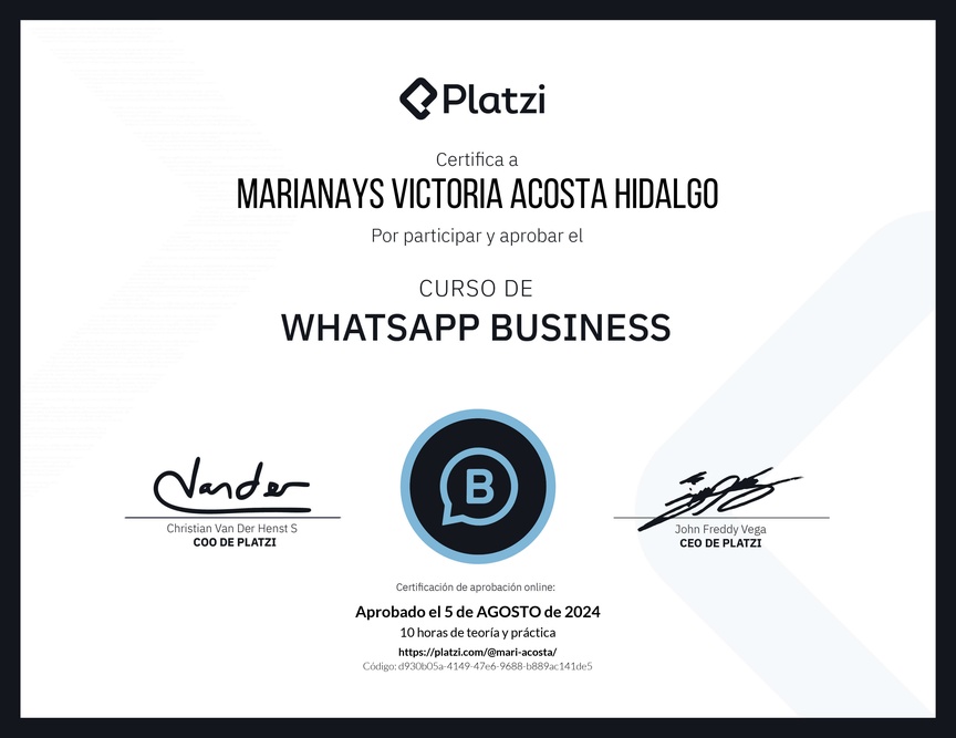 Diploma del Curso de Whatsapp Business
