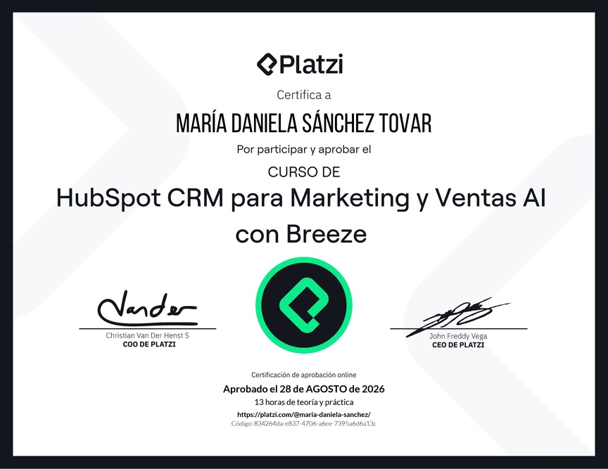 Diploma del Curso de HubSpot para Marketing y Ventas