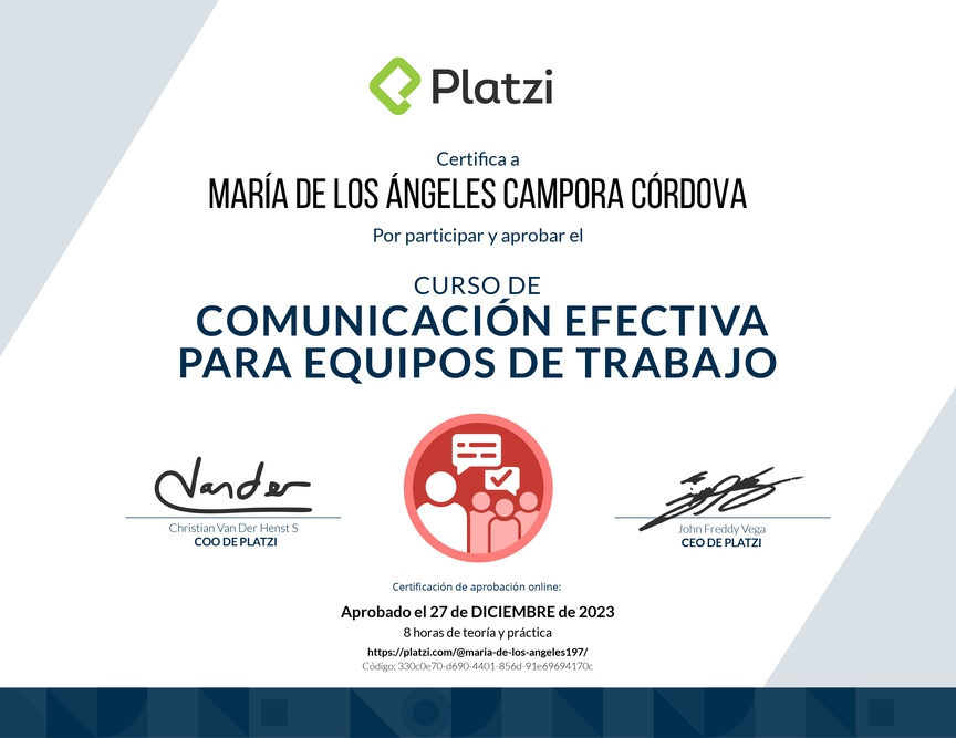 Diploma del Curso de Comunicación Efectiva para Equipos de Trabajo